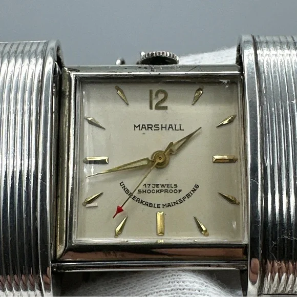Vintage Marshall Sterling Silver Pocket Travel Watch Sliding Case #361